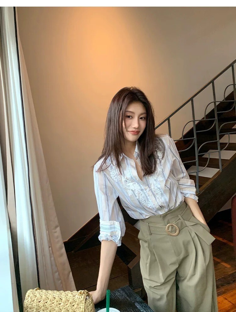 酪梨綠腰帶造型高腰落地寬褲長褲-S-XL (Elegant & Love)