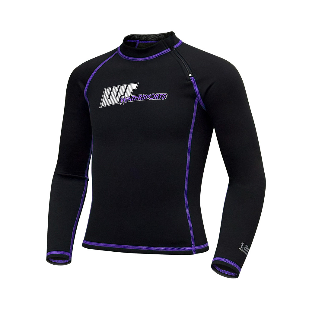 1.2/1mm 兒童短纖抓毛游泳保暖上衣 - 黑/紫