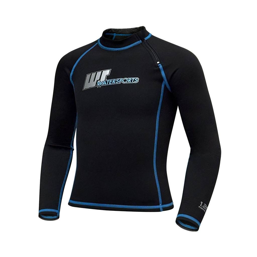 1.2/1mm 兒童短纖抓毛游泳保暖上衣 - 黑/藍