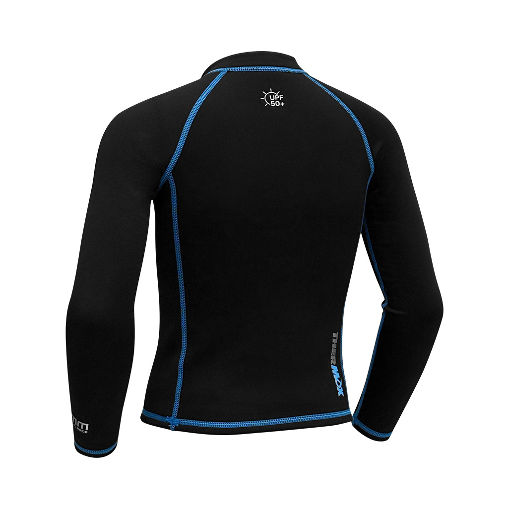 1.2/1mm 兒童短纖抓毛游泳保暖上衣 - 黑/藍