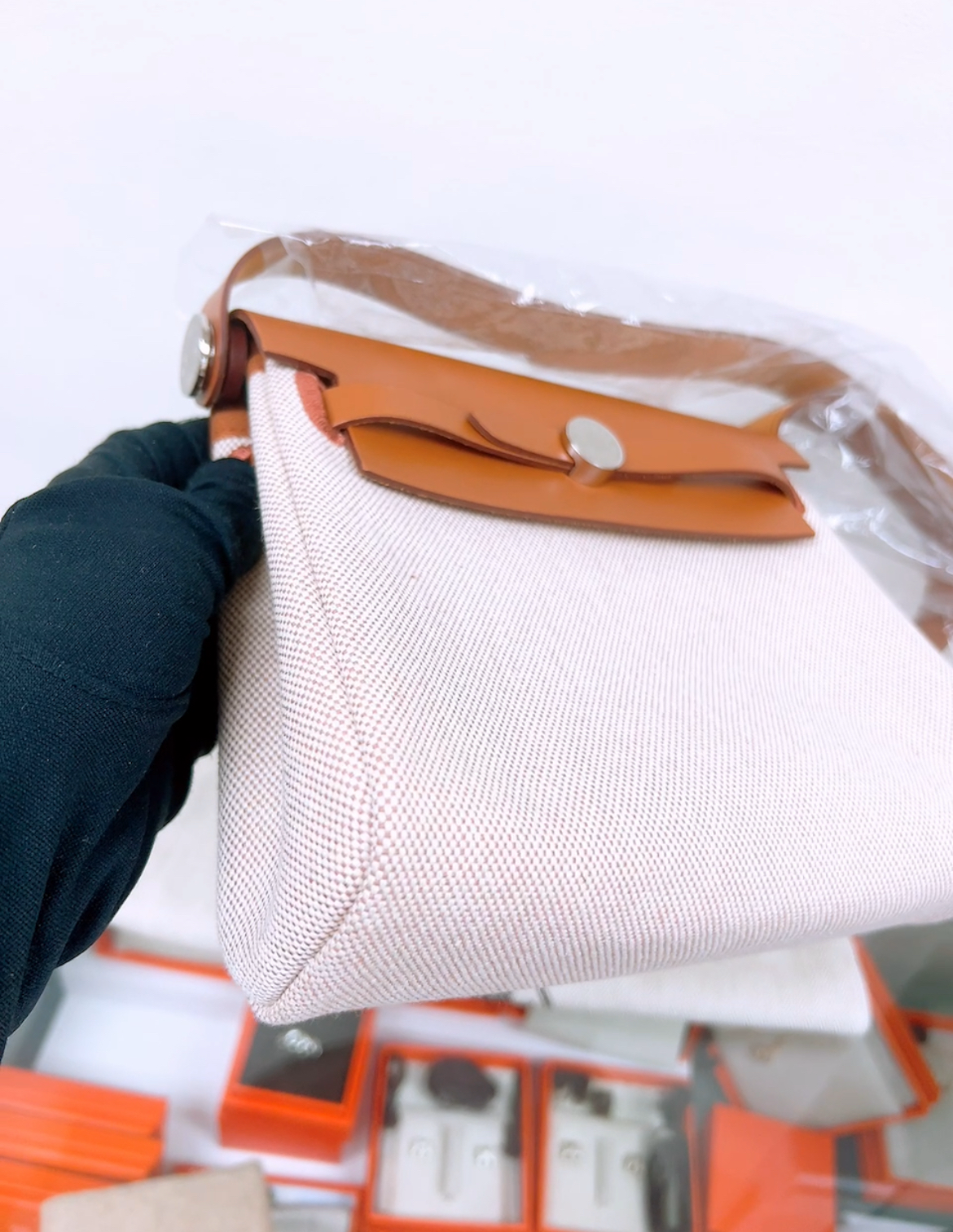 *Unused* Hermes herbag mini (ecru beige/ fauve/ stamp W)