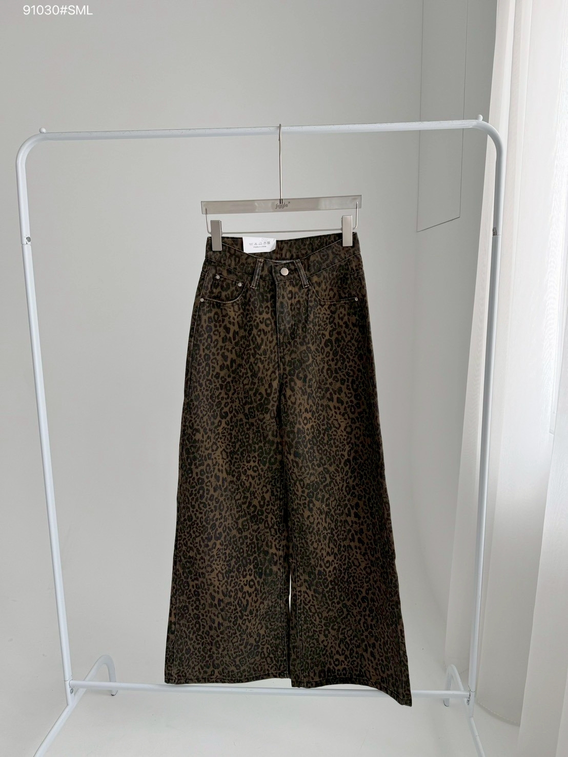個性豹紋水洗長褲 90130
