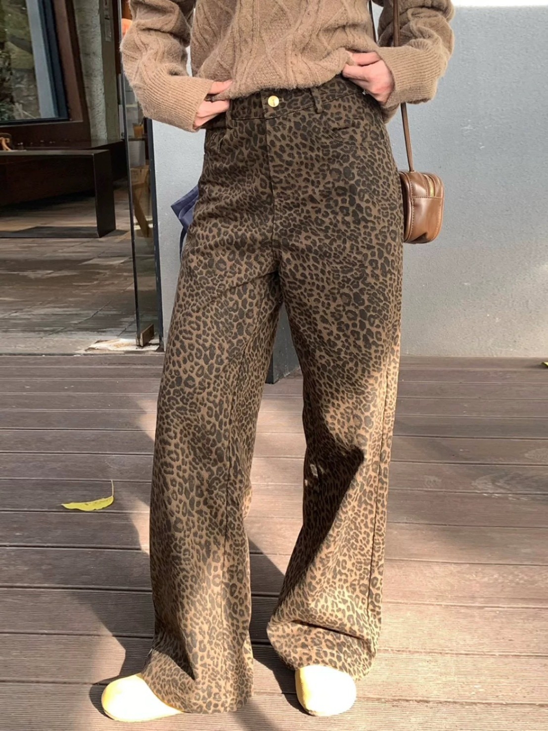 個性豹紋水洗長褲 90130