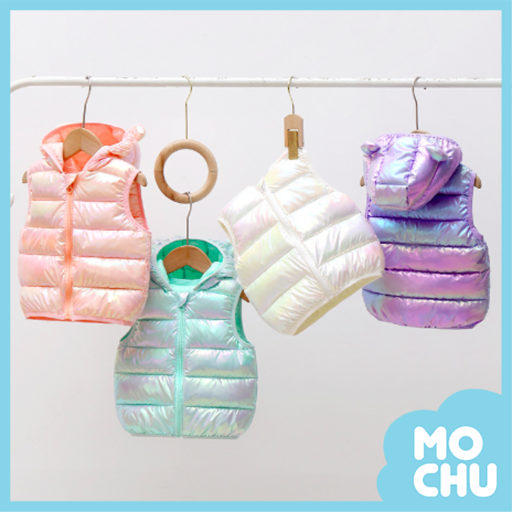 絢彩虹光羽絨連帽背心(四色)