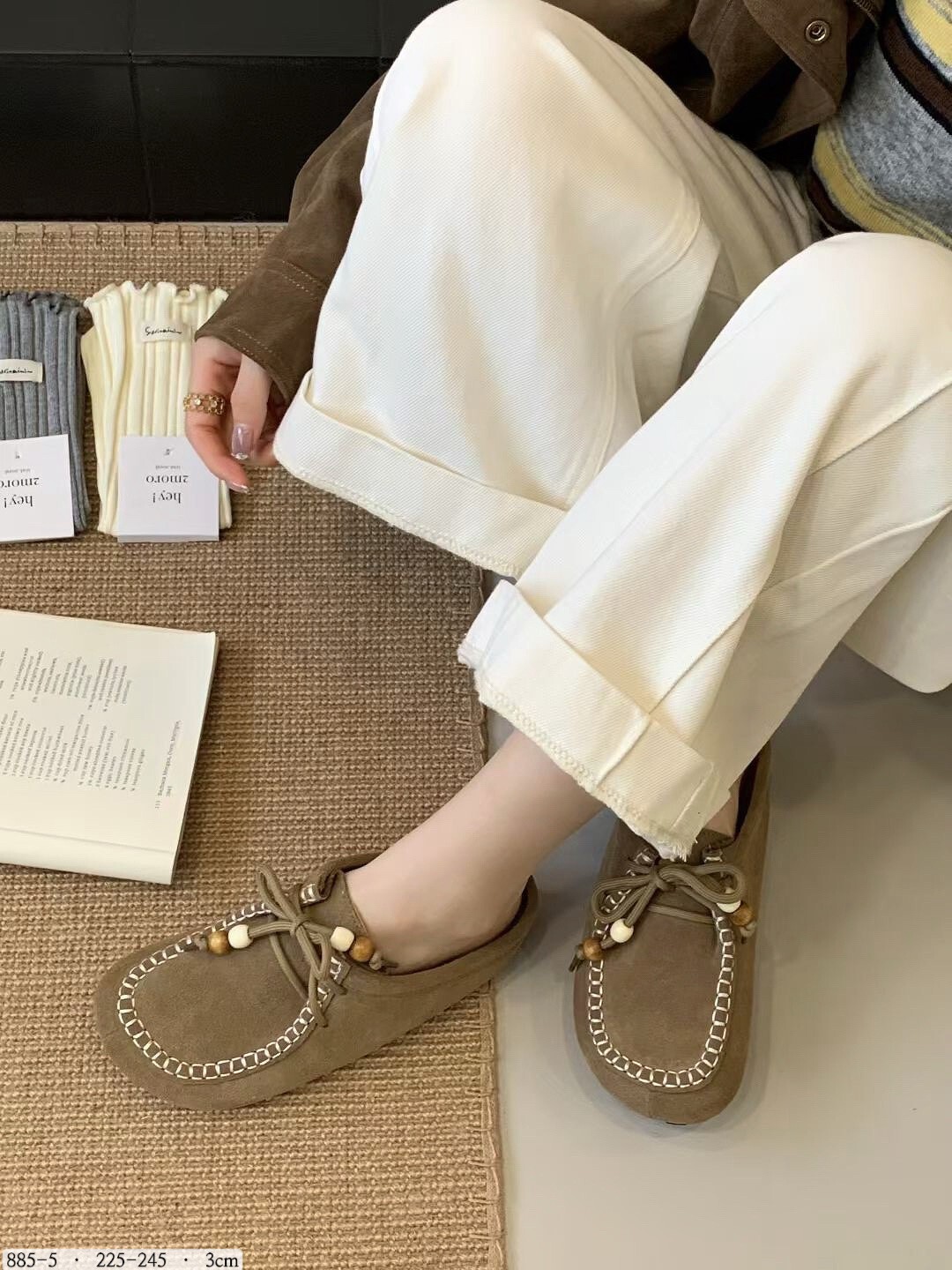 885-5 韓國麂皮縫線樂福半拖