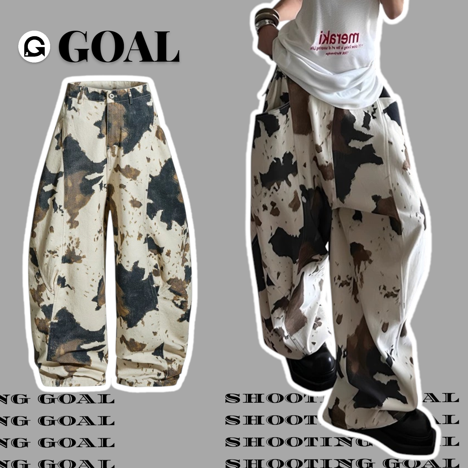 (GOAL) 美式復古奶牛紋闊腿落地褲 ERHU 222349