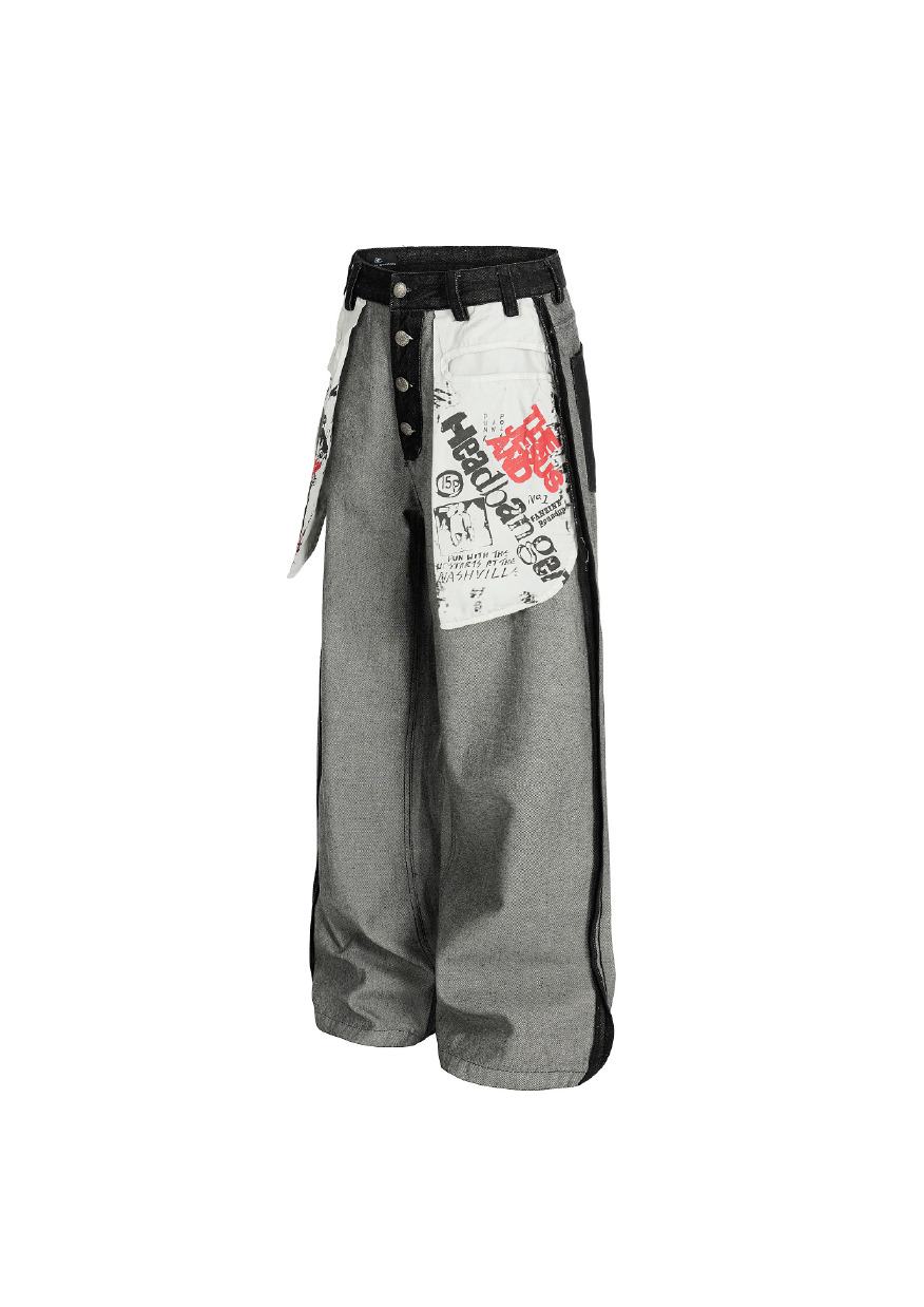 - SIMPLEACTION - 美式復古反穿塗鴉丹寧褲