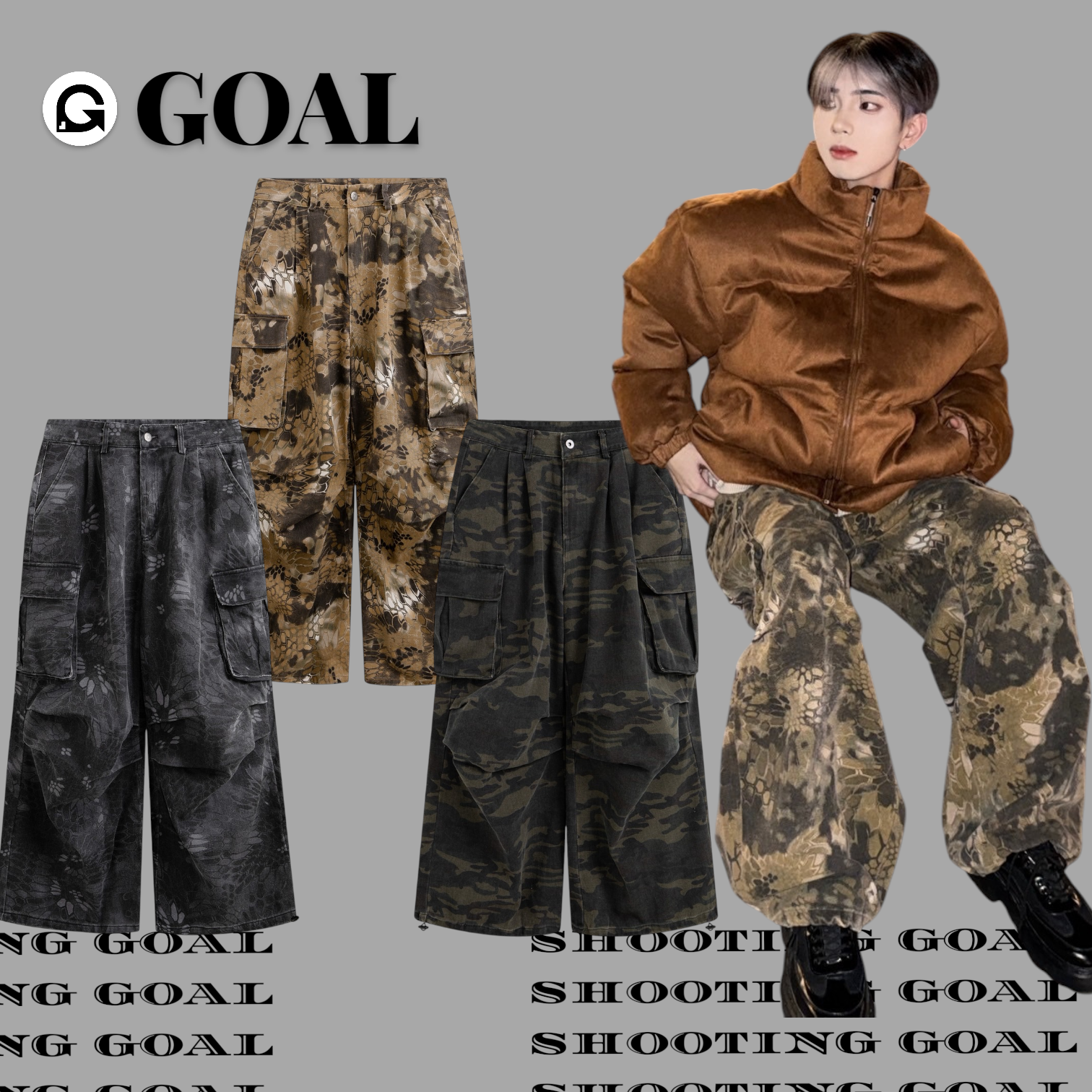 (Goal)  ERHU 迷彩蛇紋工裝褲 9565