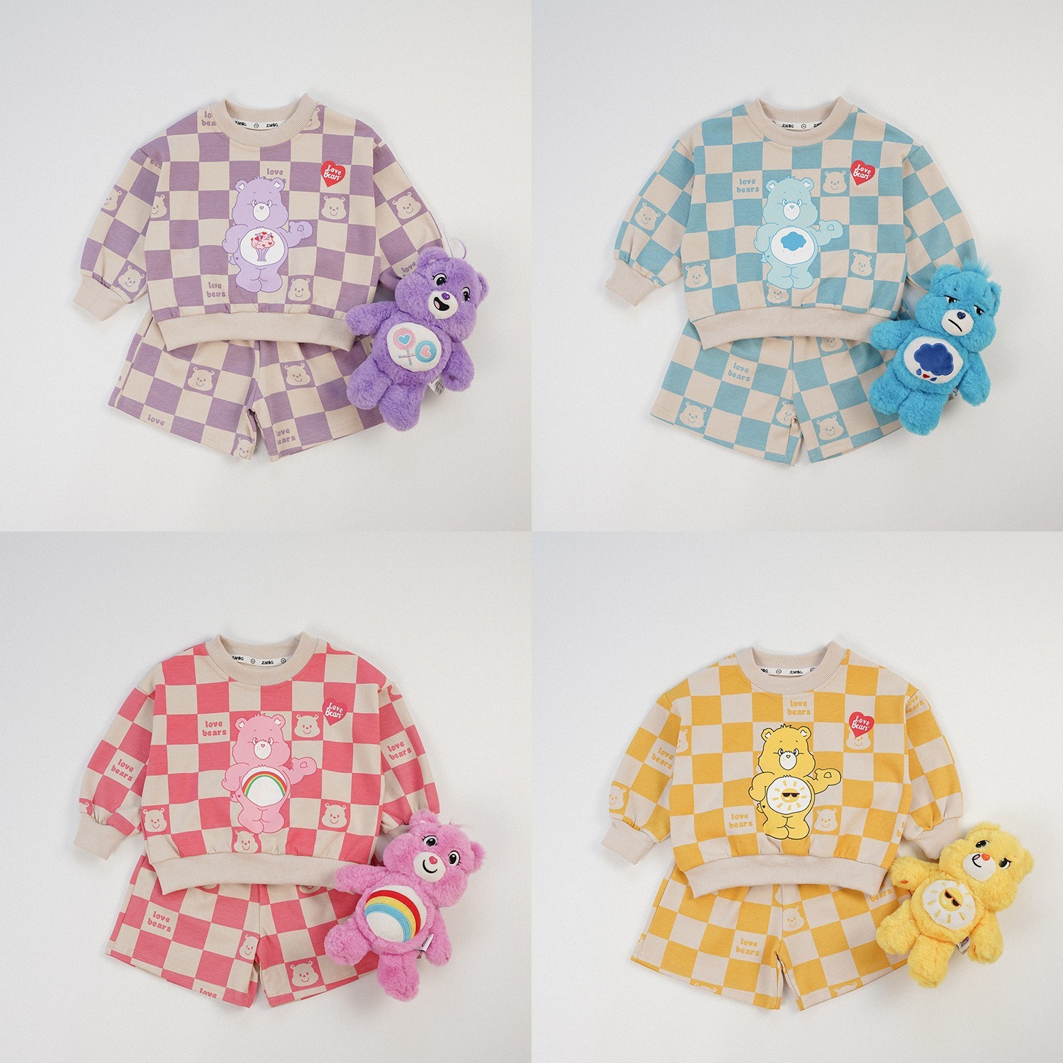 🐻𝐂𝐚𝐫𝐞 𝐁𝐞𝐚𝐫𝐬 Love Bears 格仔熊衛衣五分褲套裝
