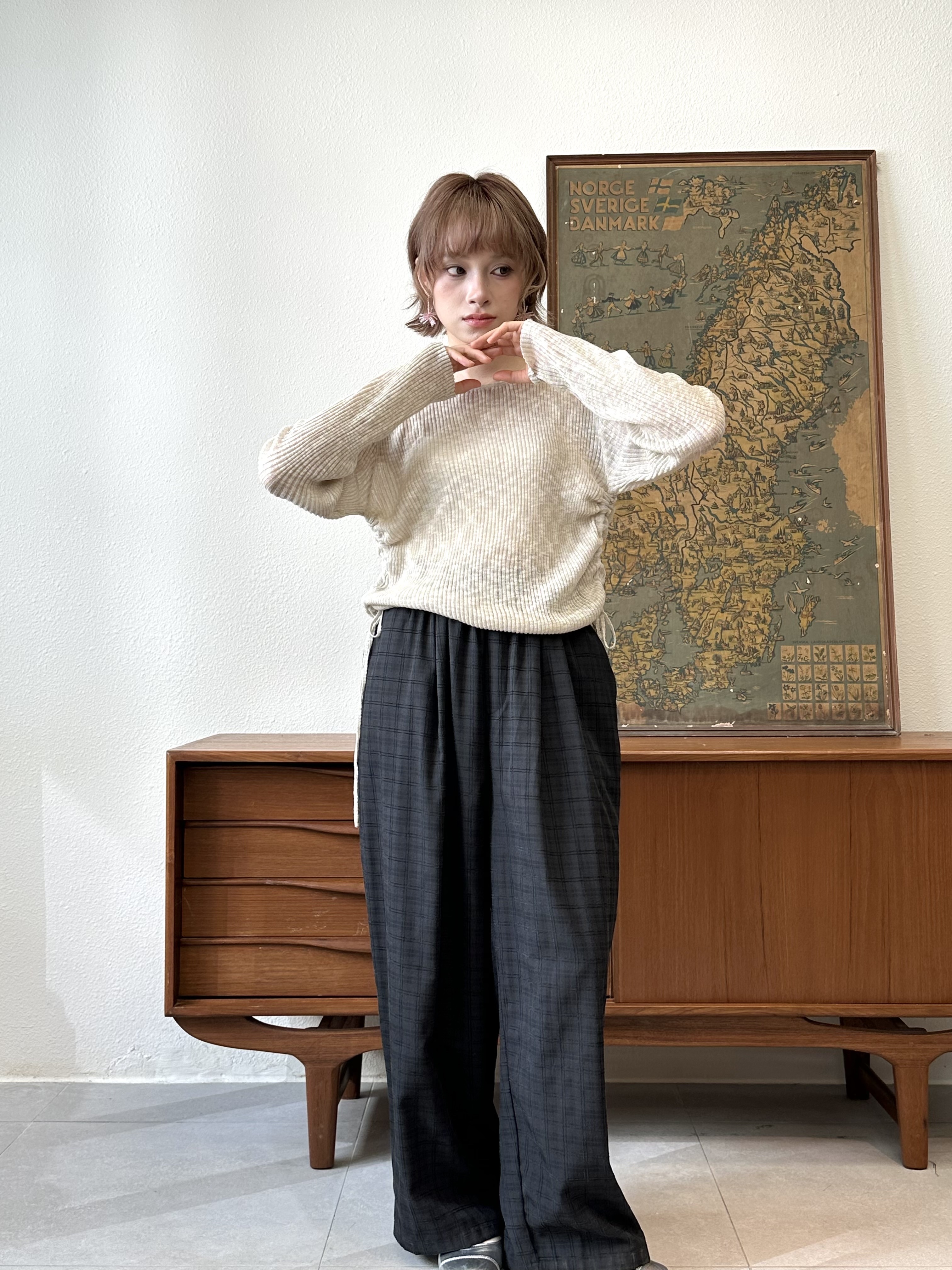 麻紗側索繩針織上衣 - SW53828