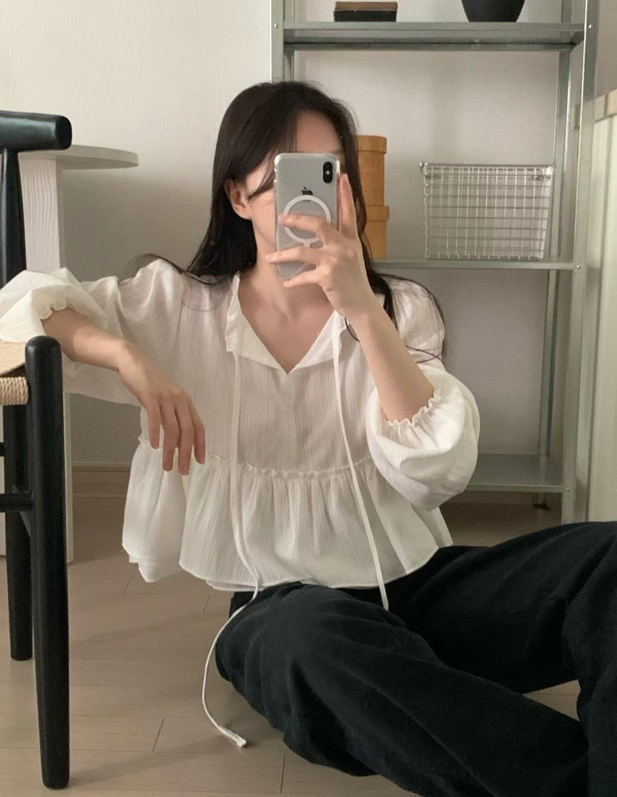 2 layered ruffle flowing blouse