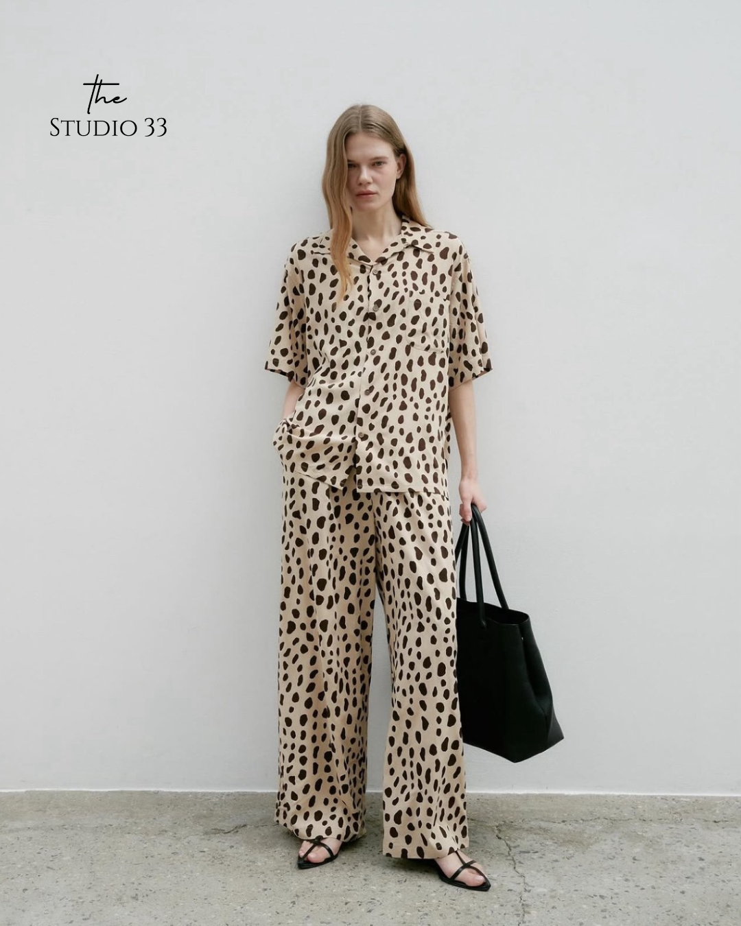 豹紋慵懶風格襯衫褲裝組(特價)