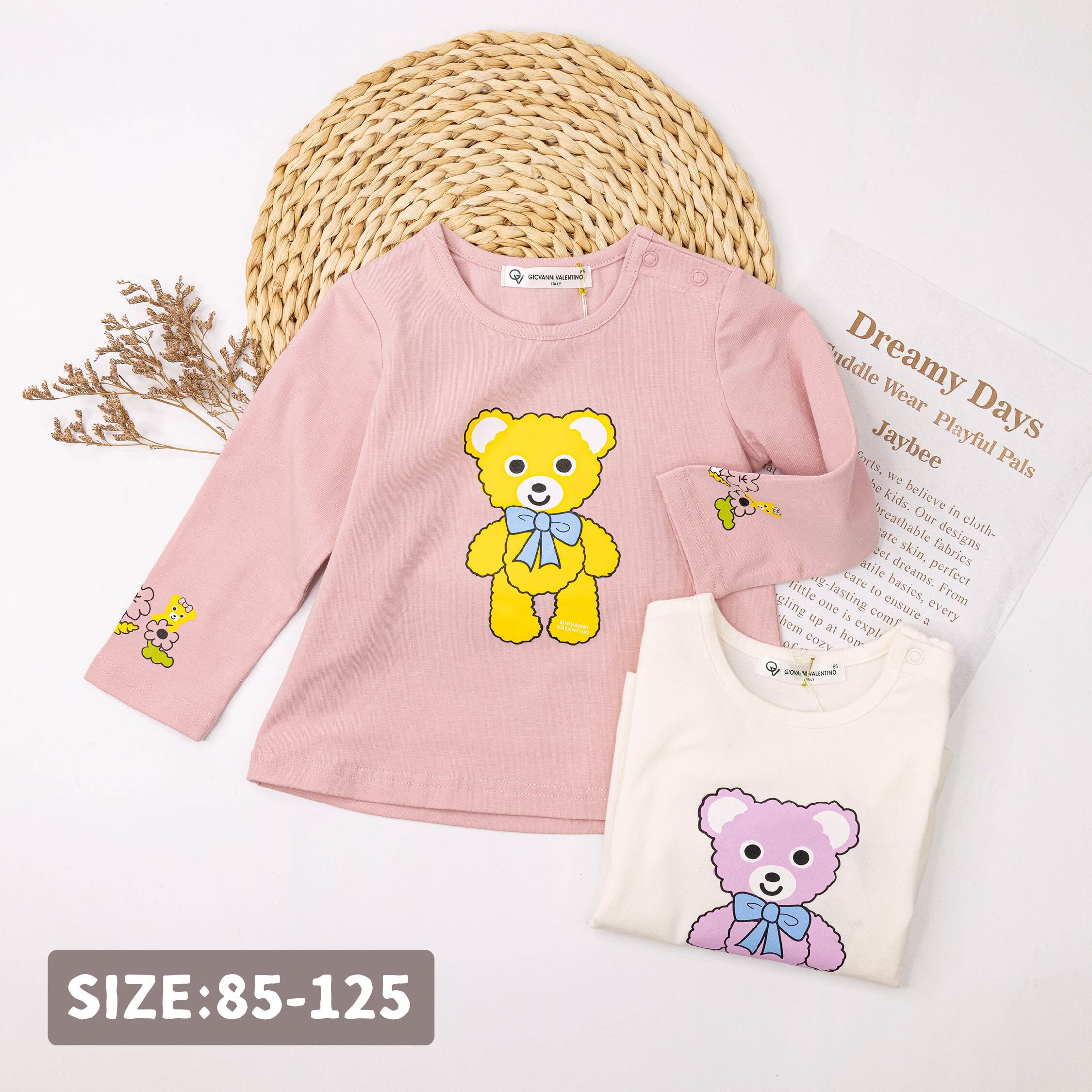 范侖鐵諾【52505】花朵蝴蝶結小熊圓領上衣＊二色