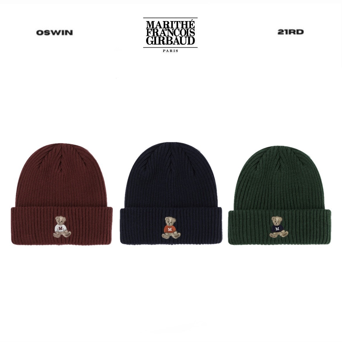 韓國 Marithe FRANCOIS Girbaud 刺繡小熊針織毛帽