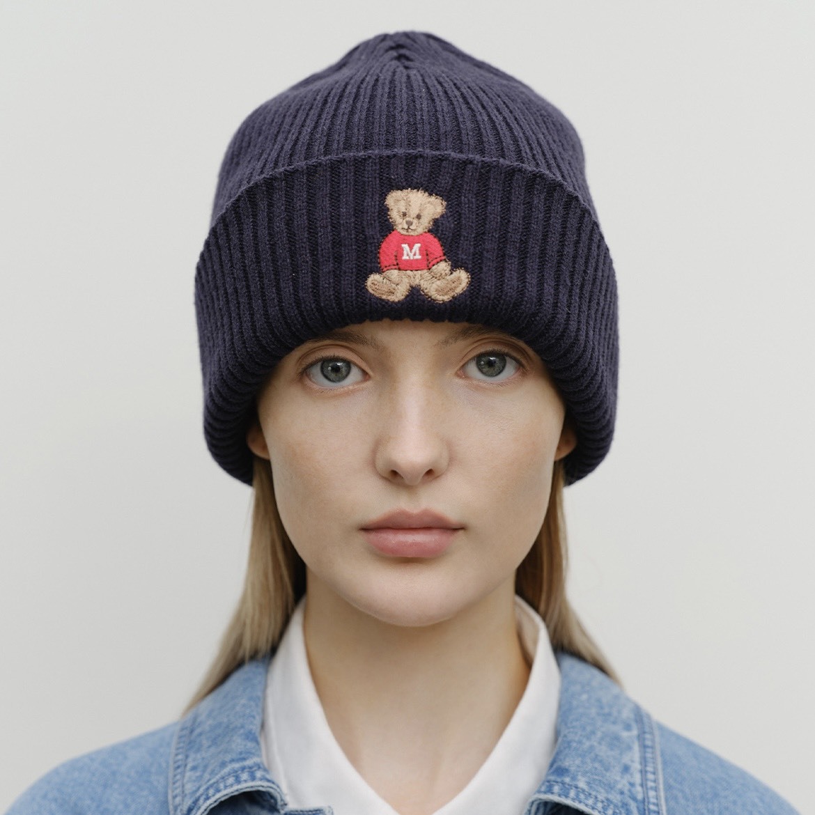 韓國 Marithe FRANCOIS Girbaud 刺繡小熊針織毛帽