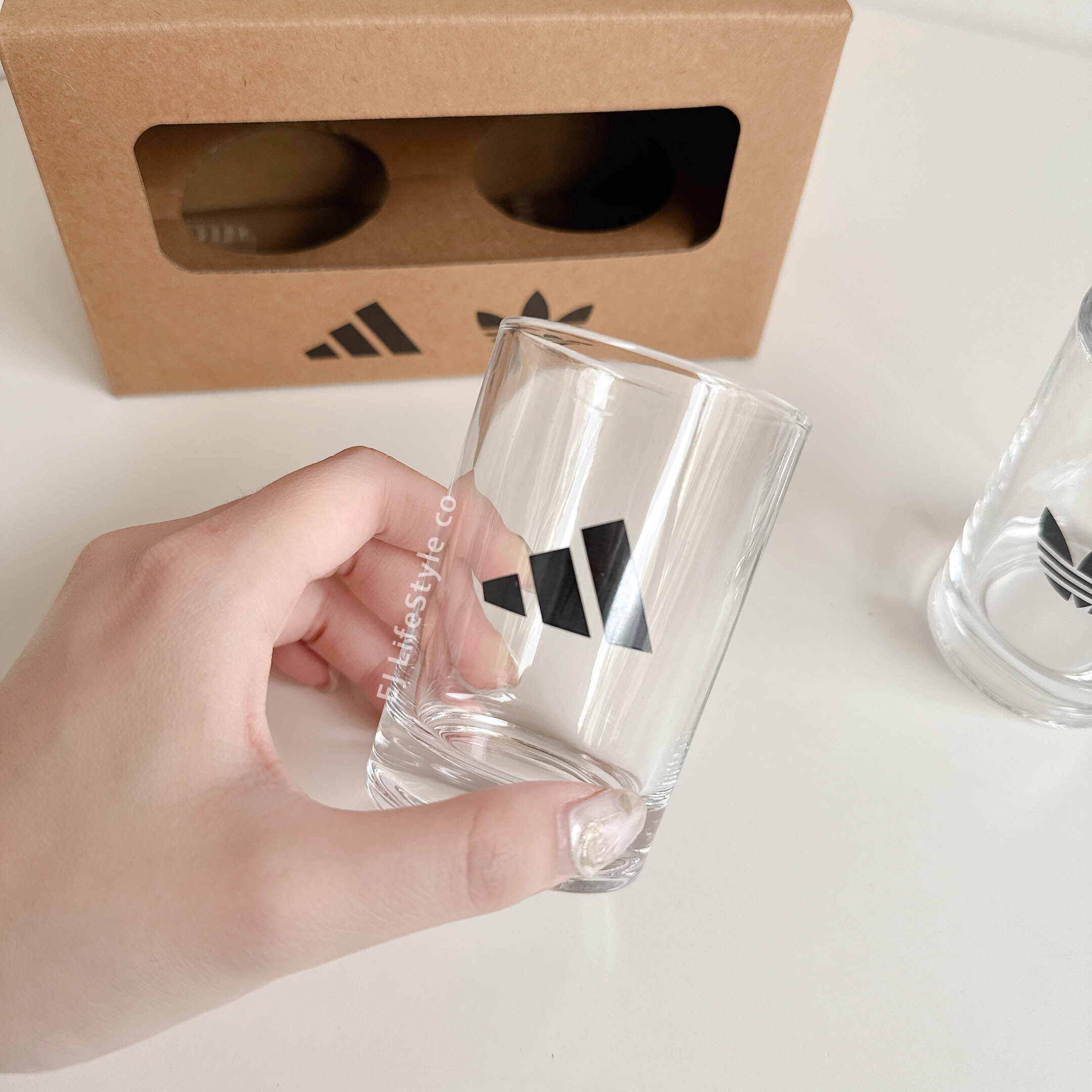 ADIDAS 玻璃杯 三葉草 杯子 水杯 二入一組 / 現貨