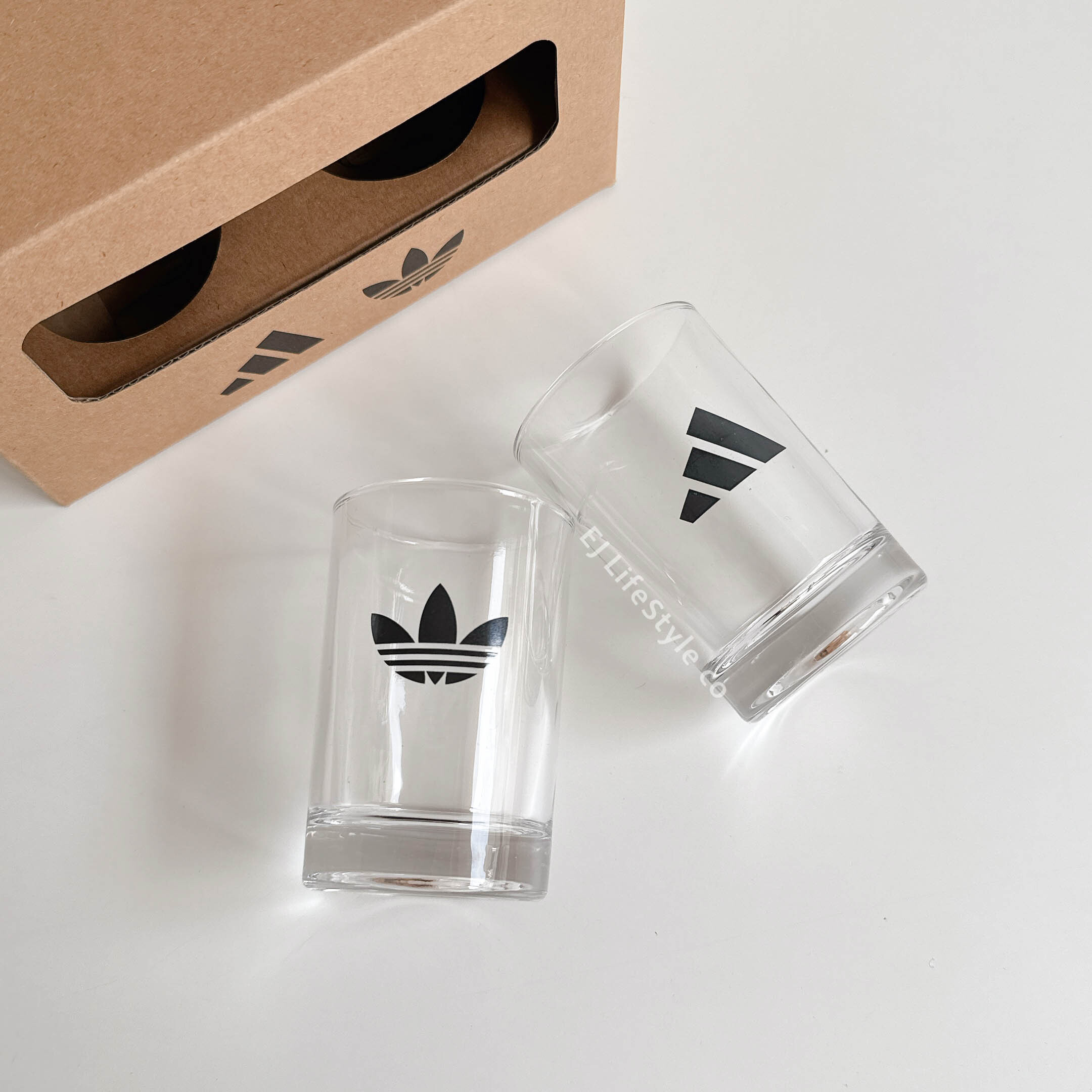 ADIDAS 玻璃杯 三葉草 杯子 水杯 二入一組 / 現貨