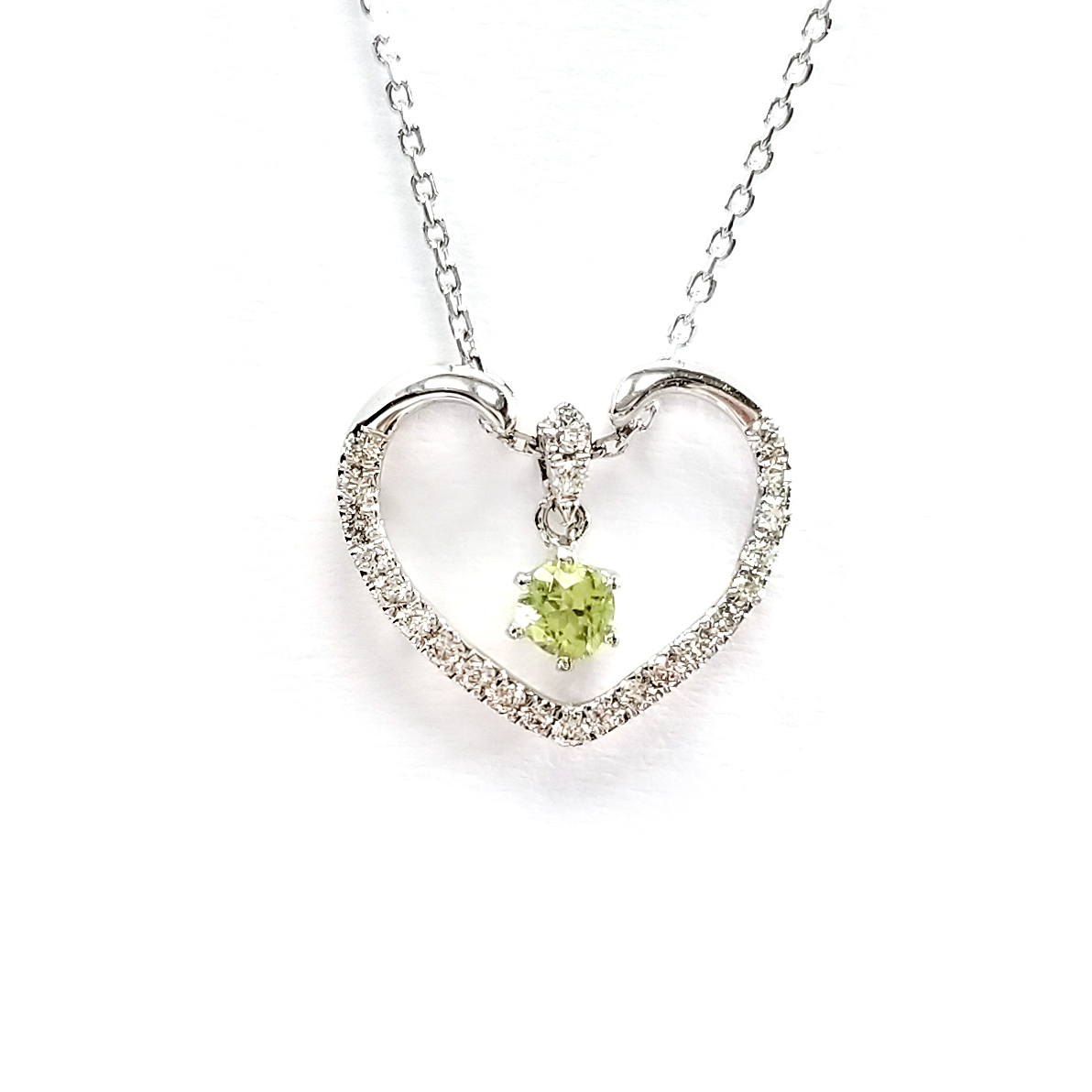 18K白金天然鑽石橄欖石頸鏈