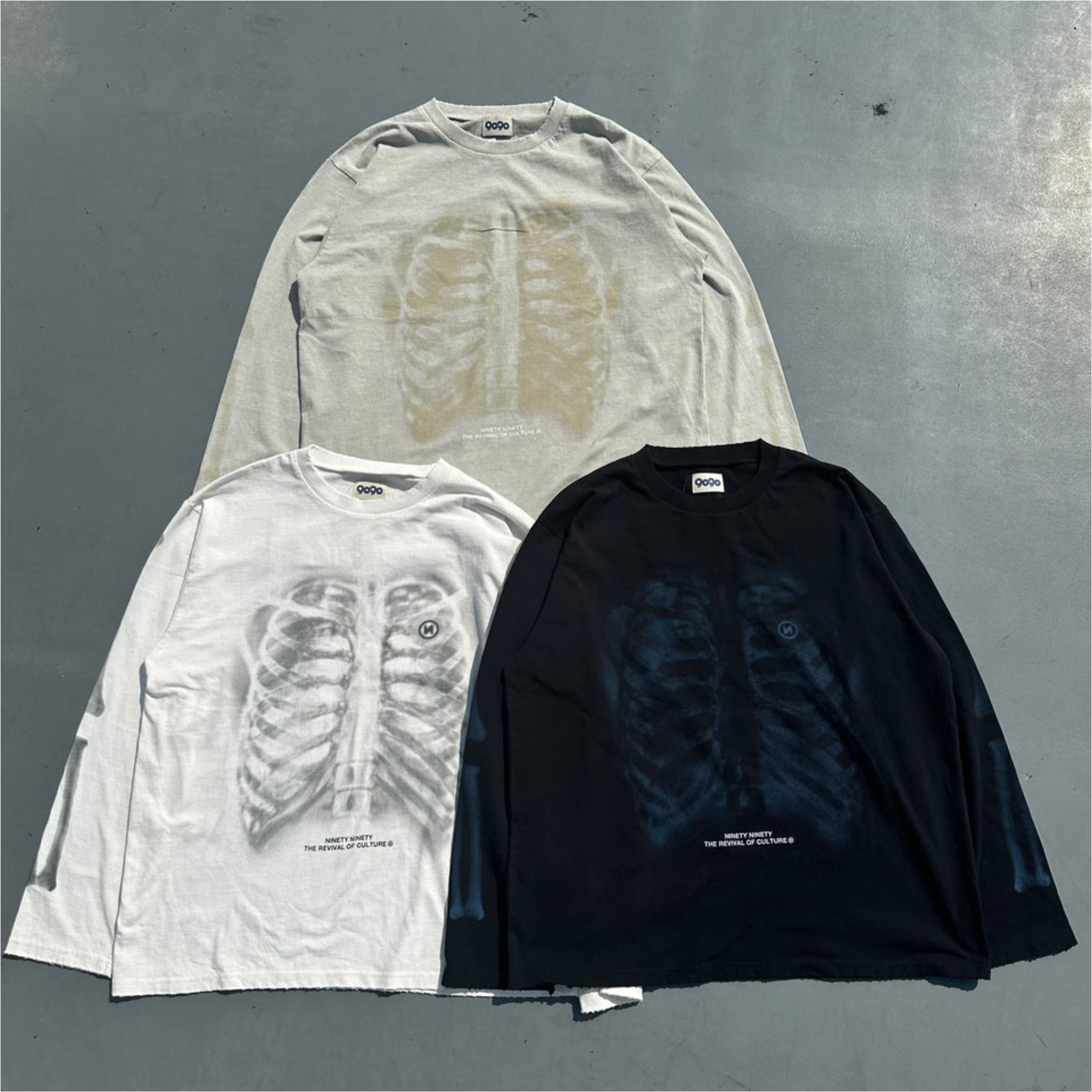 2025AW 9090 X-ray Bone Vintage L/S Tee 復古 水洗 骨頭 長T 現貨 NN2081
