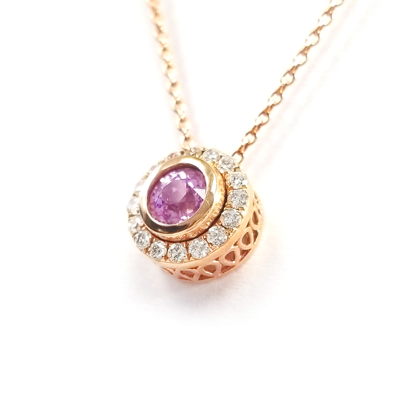 18K玫瑰金天然鑽石紫藍寶吊墜