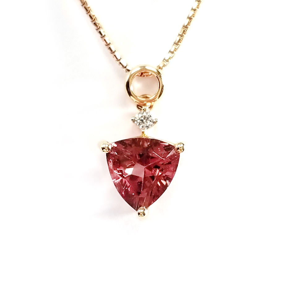 18K 玫瑰金天然鑽石粉紅碧璽吊墜