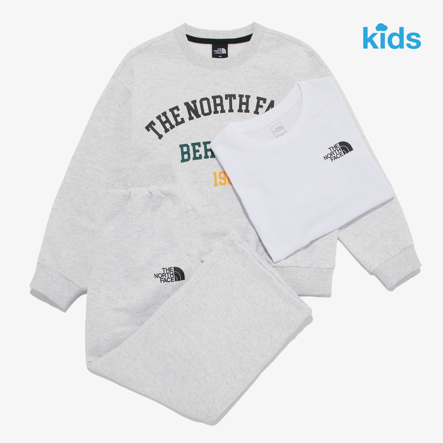 【OWN】The North Face 兒童套裝 長袖衛衣 短袖上衣 長褲 抽繩 彈性 秋冬套裝 小孩 綠 灰 藍 黃