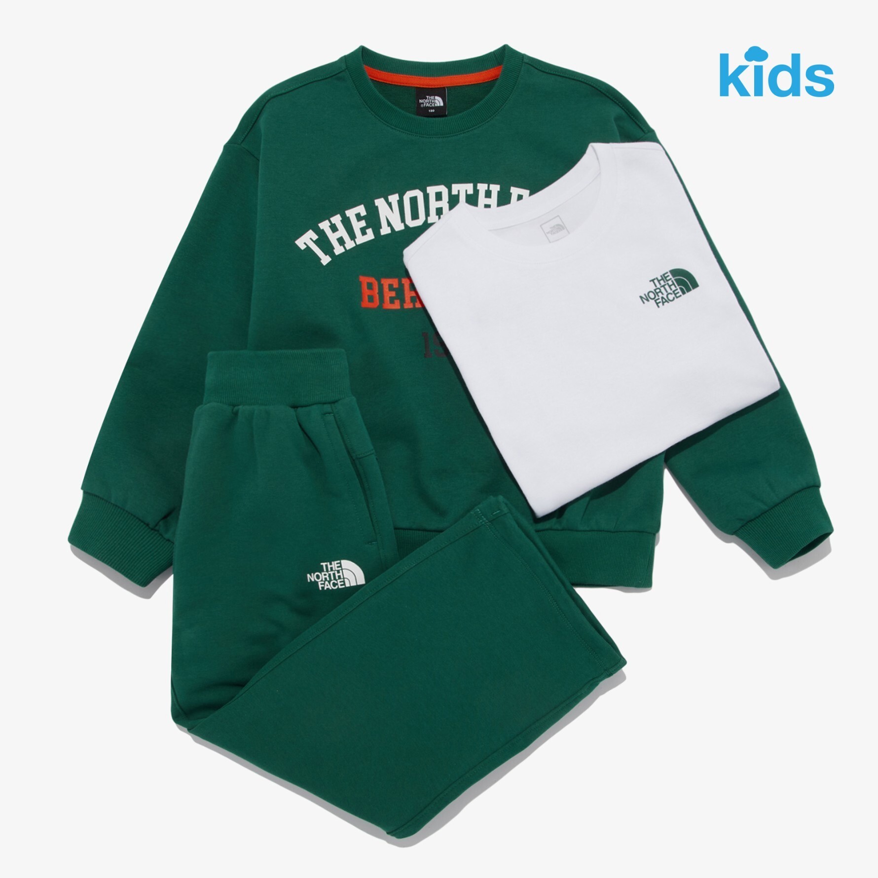 【OWN】The North Face 兒童套裝 長袖衛衣 短袖上衣 長褲 抽繩 彈性 秋冬套裝 小孩 綠 灰 藍 黃