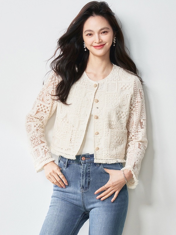 小香風方格緹花外套 米白