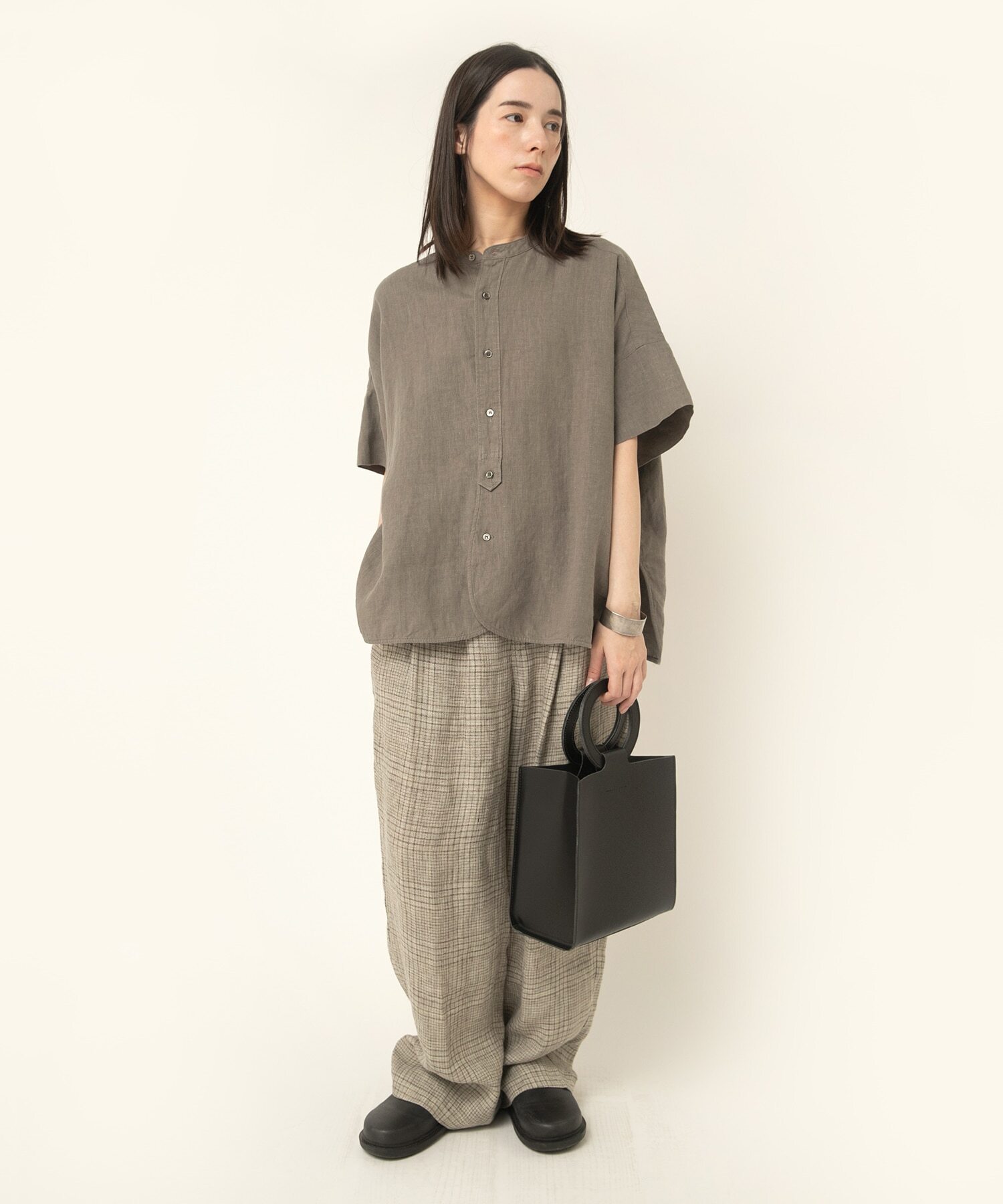 法式亞麻短袖襯衫上衣