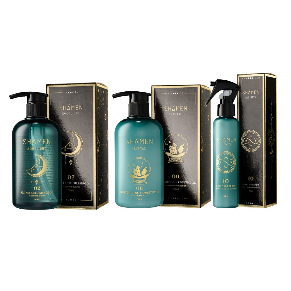 【SHÄMEN】豐之月。淳晶。無美冪｜02豐之月洗髮精 + 06淳晶護髮素 + 10無限冪護髮香霧｜ 蓬鬆柔順持香組合 細軟髮專用 補水修護 持久花果香氛
