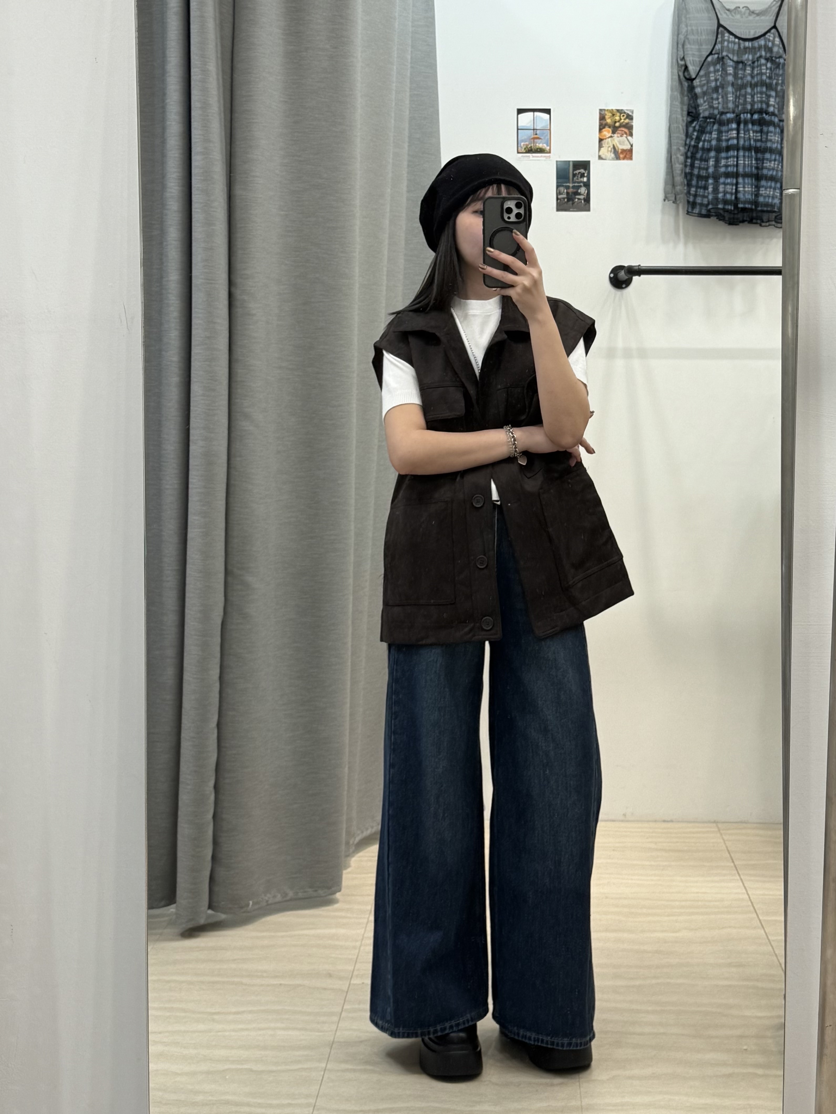 翻領工裝麂皮背心