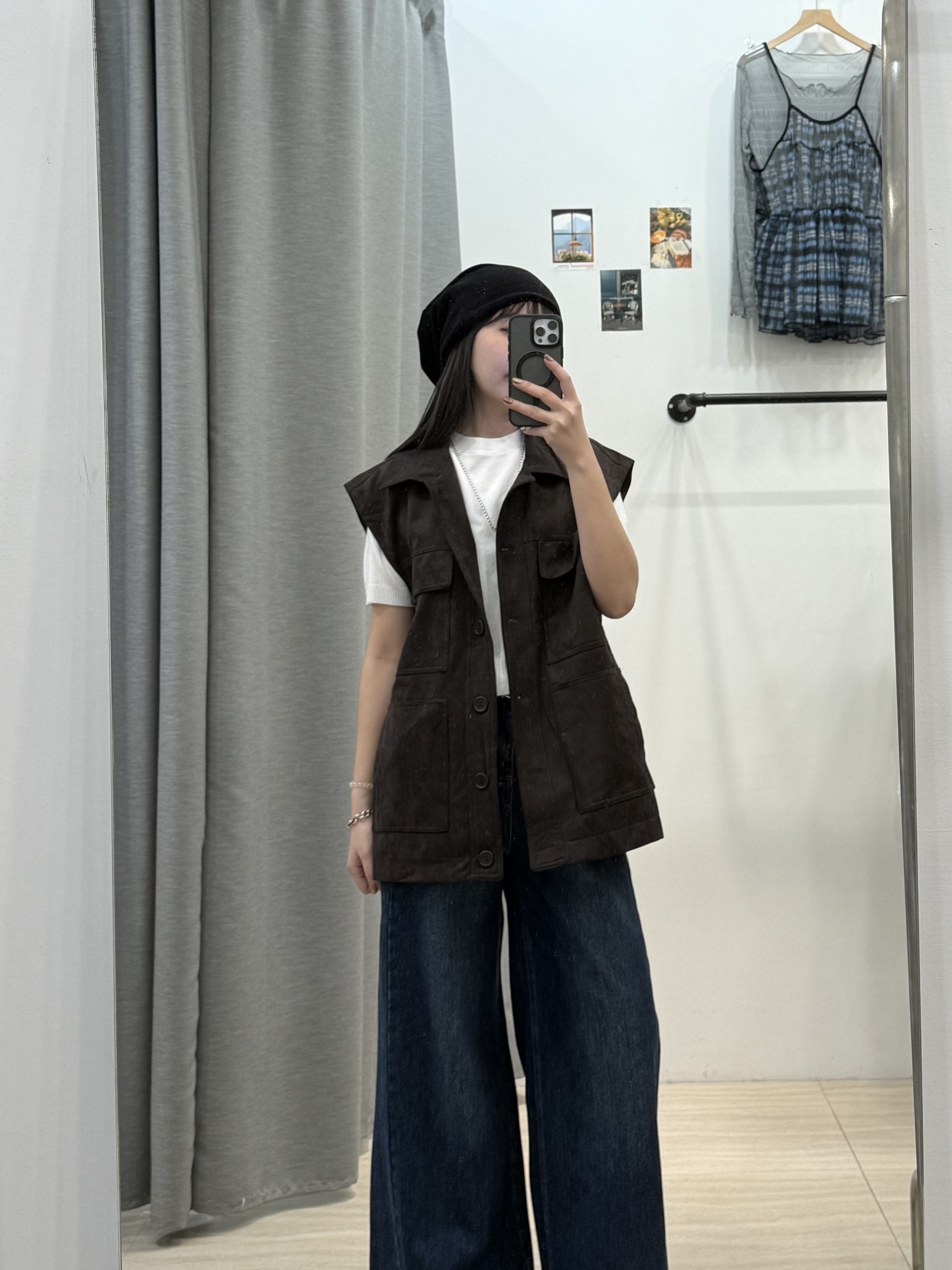 翻領工裝麂皮背心