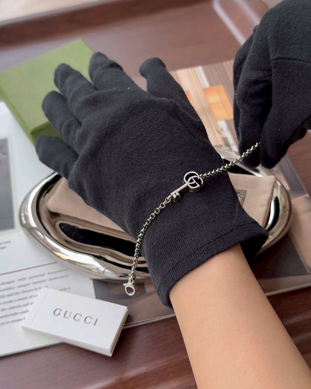 GUCCI｜GG MARMONT G鑰匙吊墜手鍊 銀色