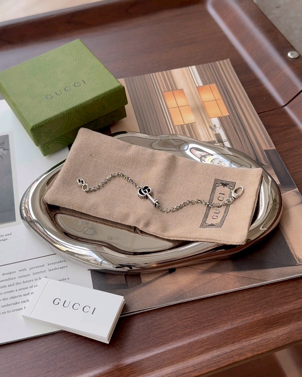 GUCCI｜GG MARMONT G鑰匙吊墜手鍊 銀色