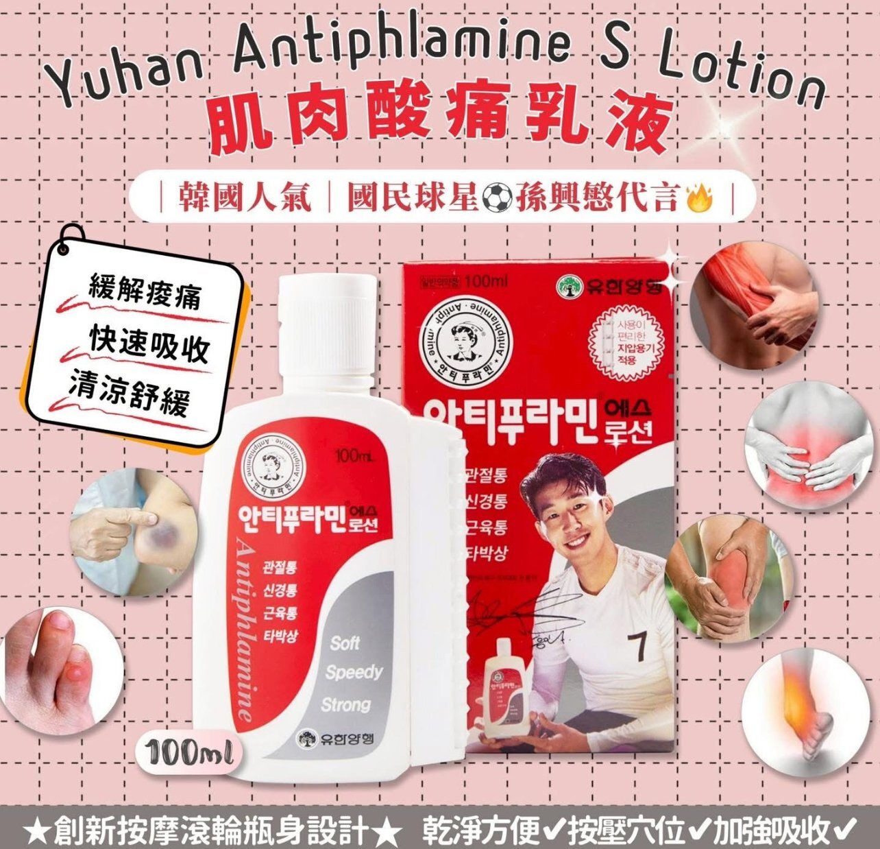 現貨丨Yuhan Antiphlamine S Lotion 肌肉滾輪按摩酸痛乳液100ml
