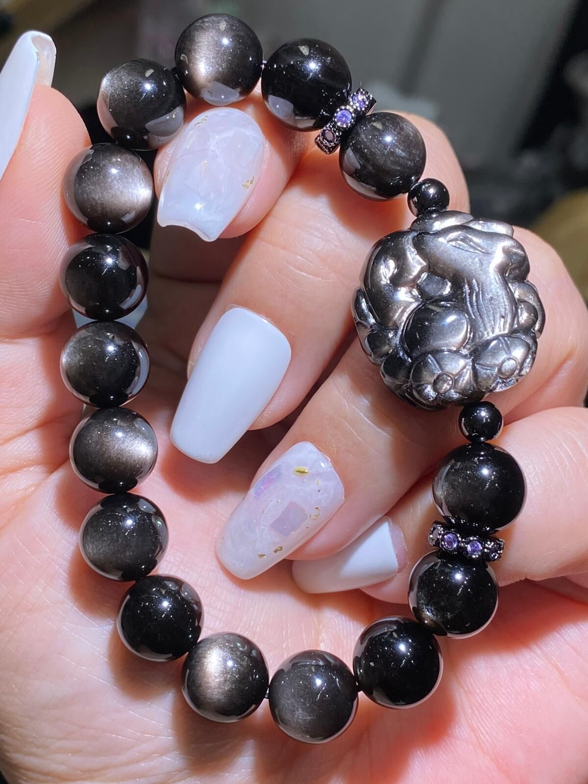 10mm銀曜石配九尾狐手串