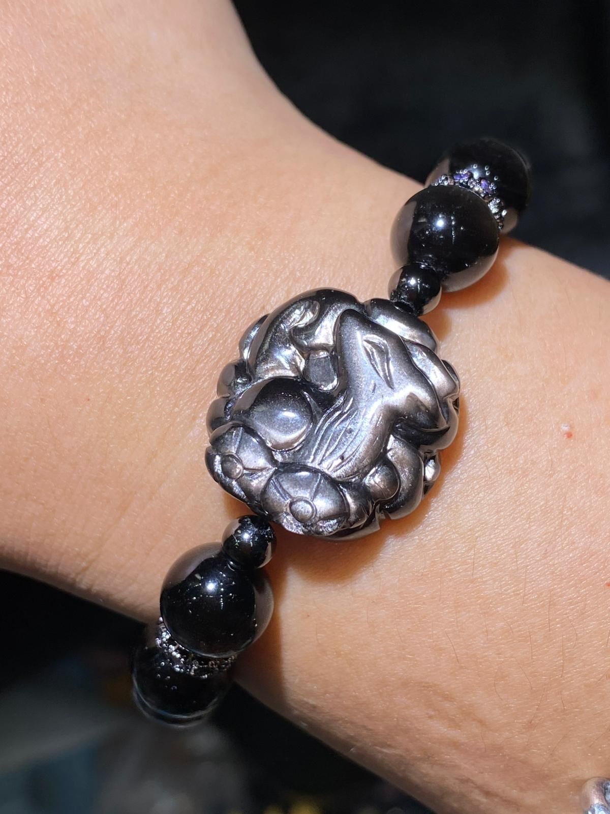 10mm銀曜石配九尾狐手串