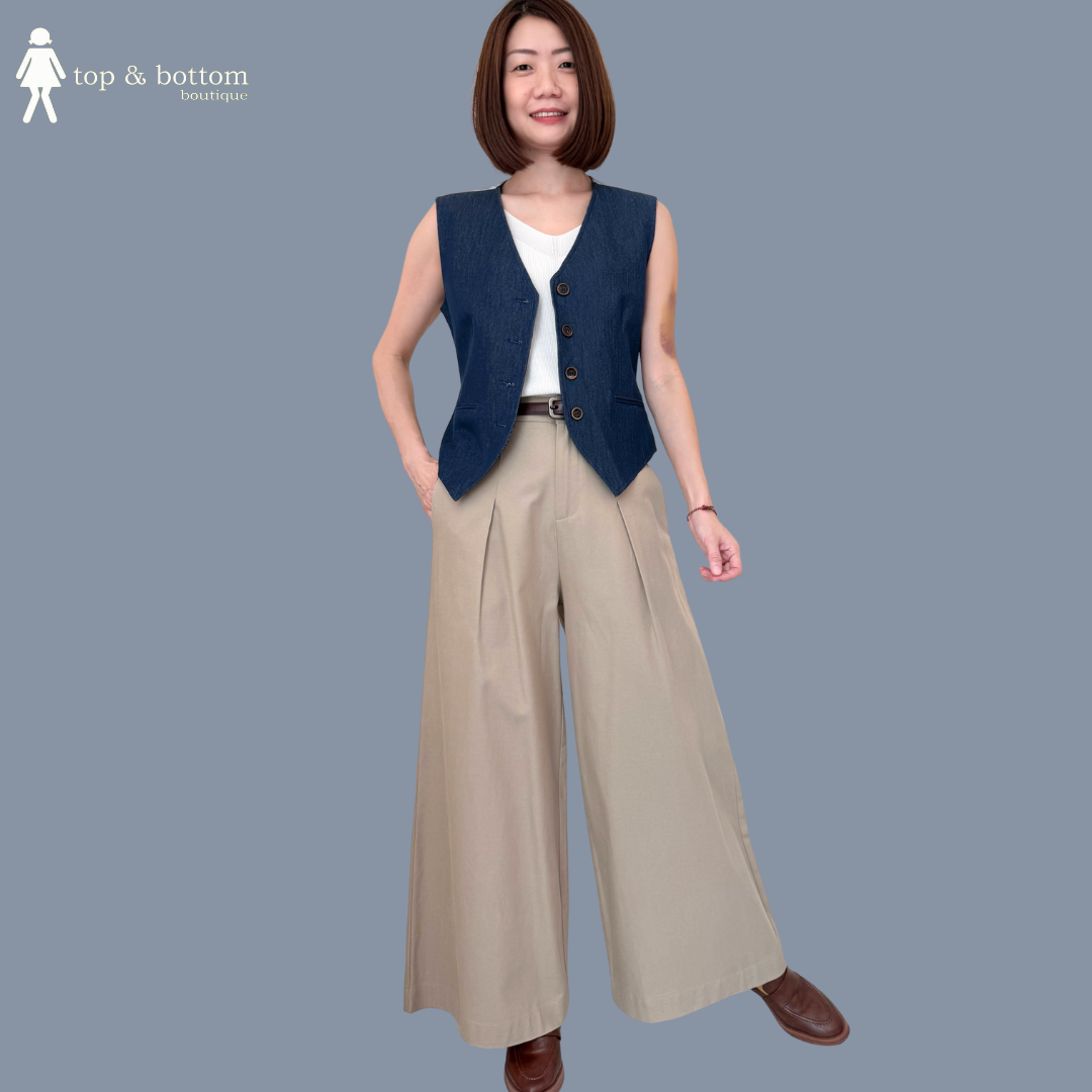 HIGH WAISTED SOLID COTTON WIDE LEG LONG PANT