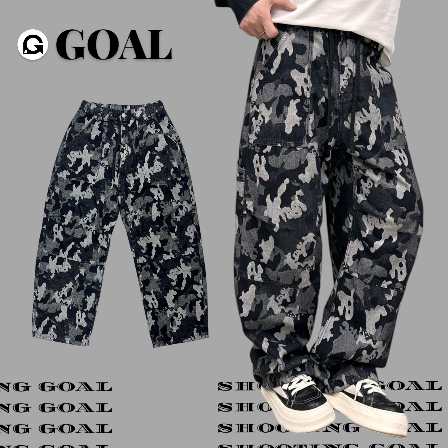 (GOAL) 美式高街迷彩抽繩工裝褲 MDF Z20711