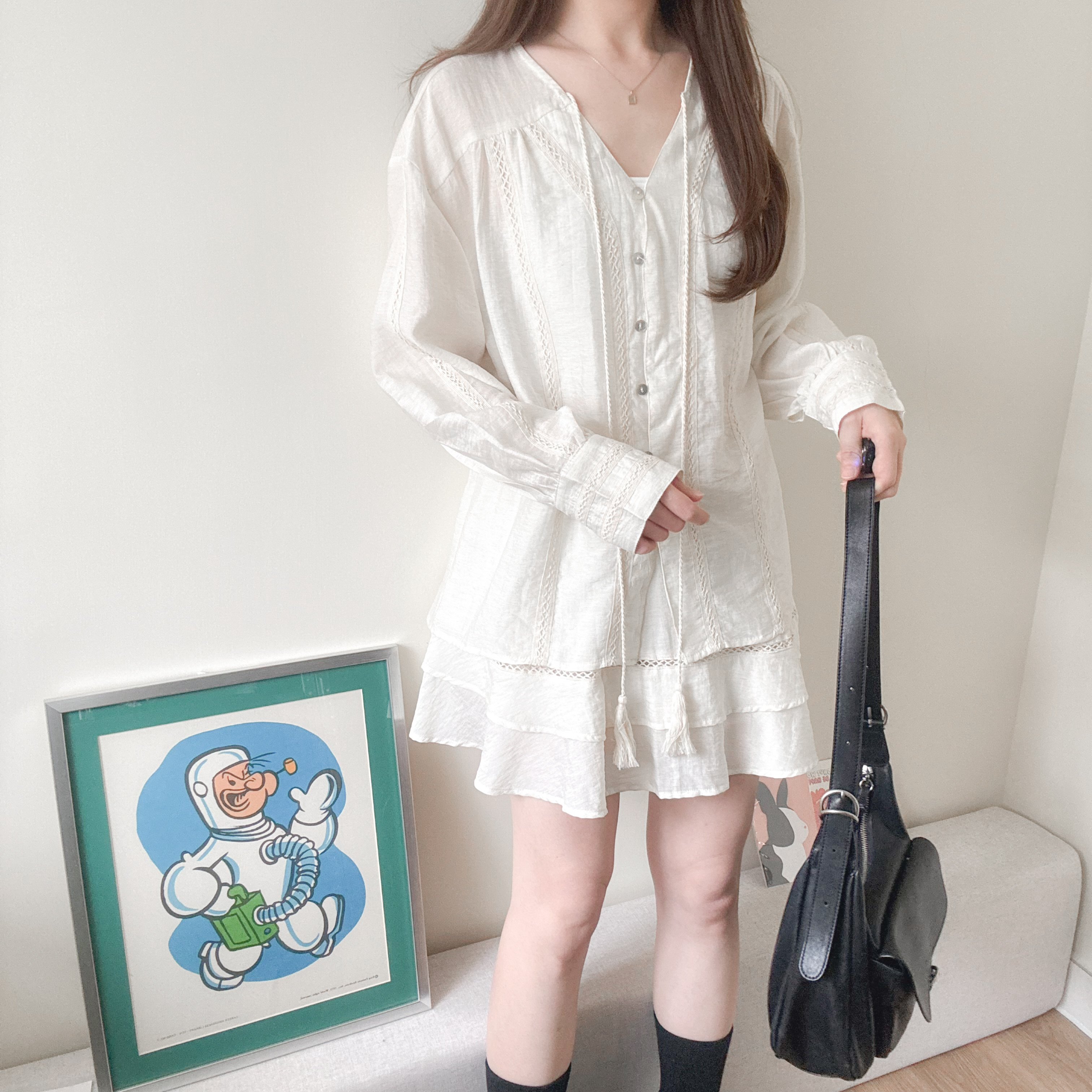 小清新復古花邊襯衫蛋糕裙套裝