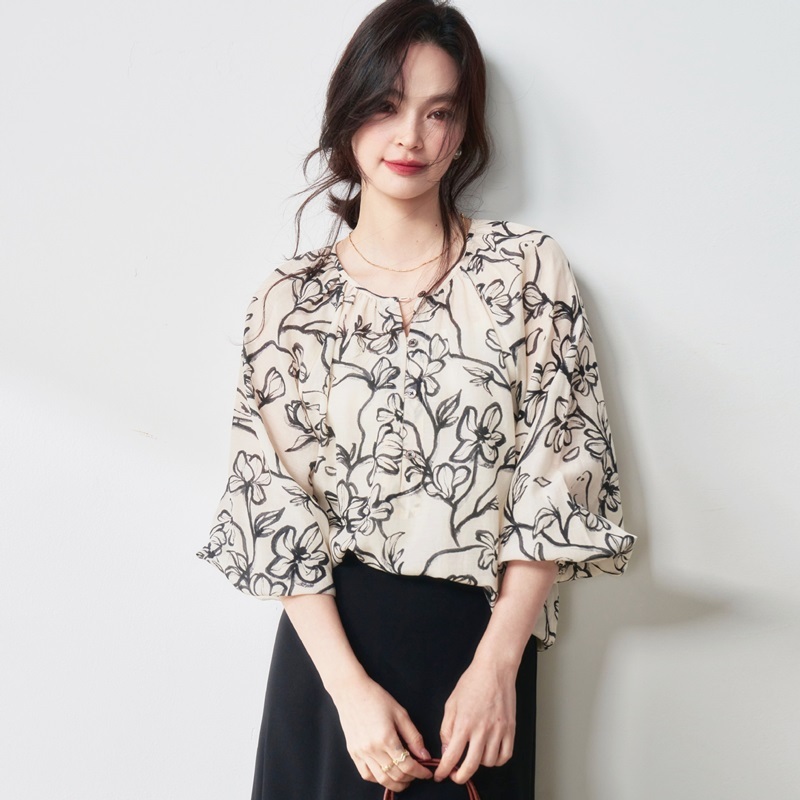 圓領天絲亞麻上衣 米白