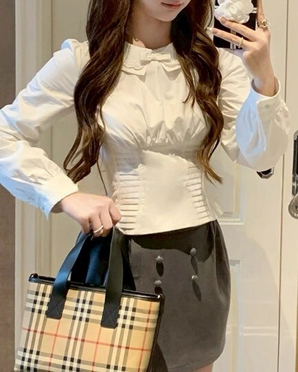 設計師家馬甲線收腰圓領純棉襯衫