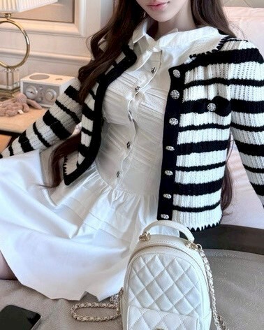 設計師家重工釦九針織橫條針織上衣