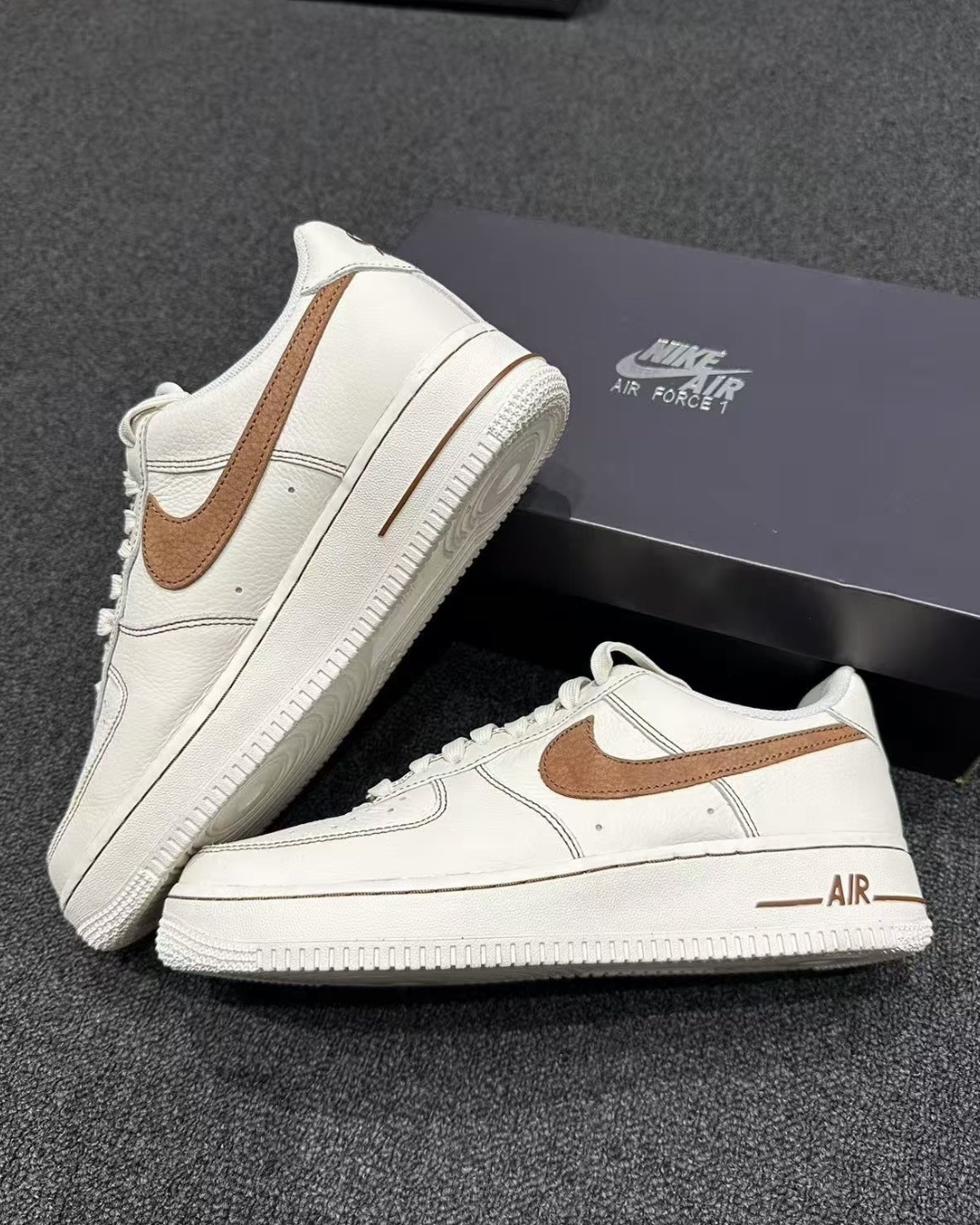 Nike Air Force 1 Low 象牙白棕 AF1 休閒鞋 反車線 阿法奇朵 皮革 男版 HQ2037-101