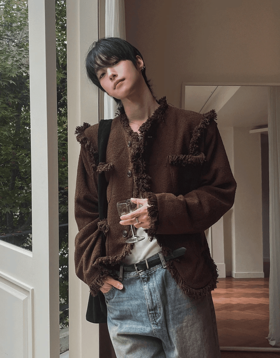 花瓣流蘇粗花呢夾克