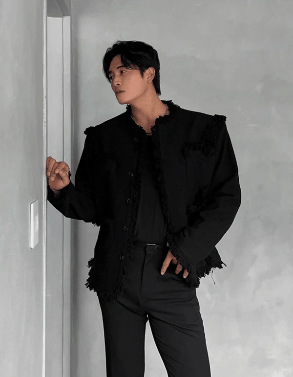 花瓣流蘇粗花呢夾克