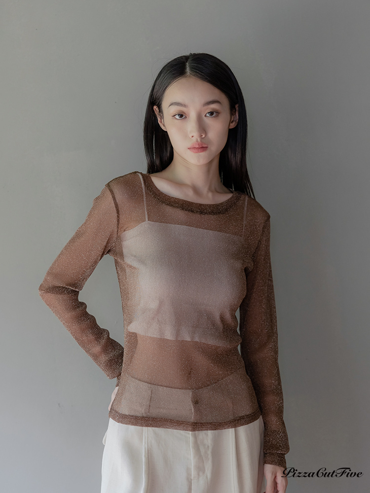 金蔥圓領透膚長袖上衣 PizzaCutFive PCF253403007