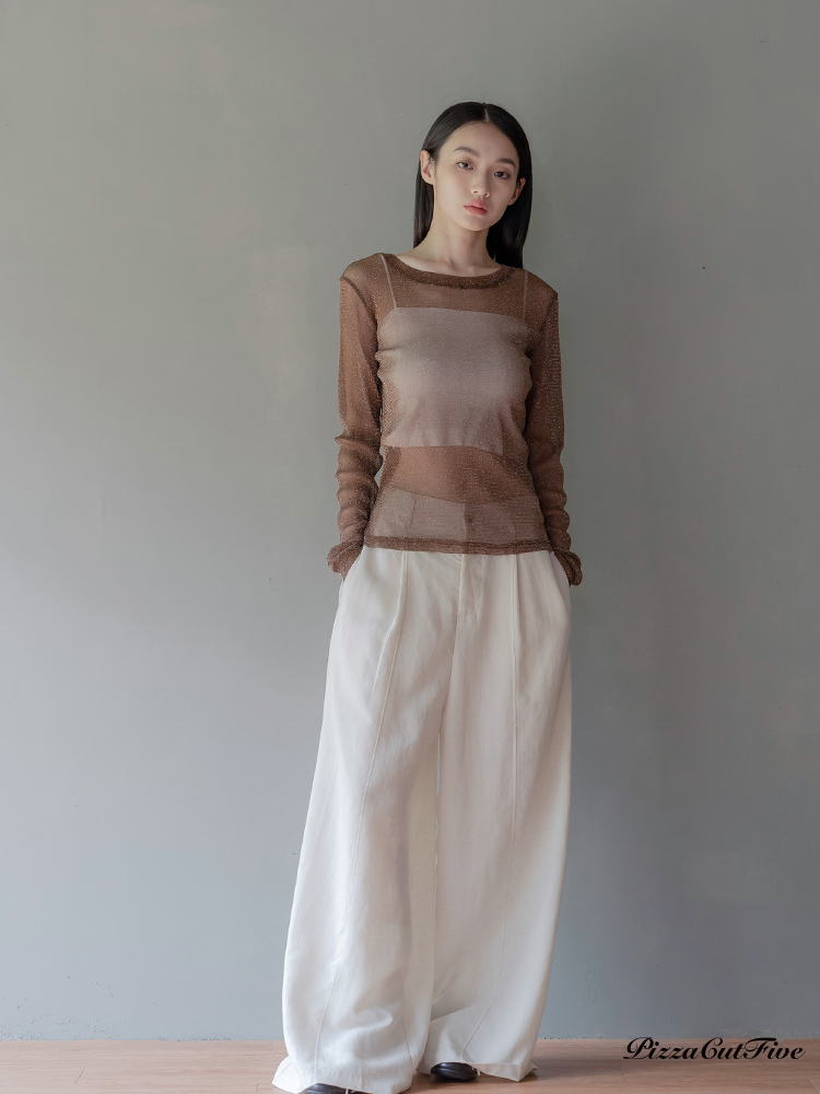 金蔥圓領透膚長袖上衣 PizzaCutFive PCF253403007