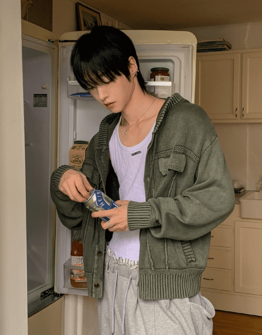 顏料著色針織連帽開衫