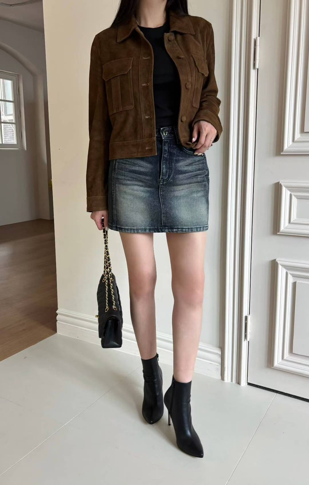 深色刷白牛仔短裙